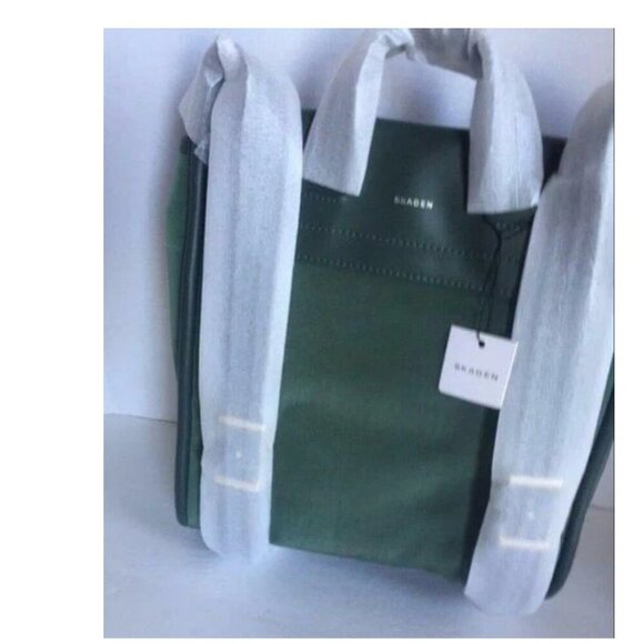 Skagen Large Nylon Backpack Green Drawstring Adjustable Leather Trim Ebba Bag - Picture 5 of 8